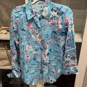 Lilly Pulitzer Blue and Pink Nautical Print Shirt